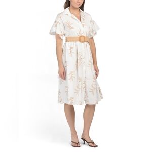 NWT - Cotton Italy Civico 51 Classic Collar Button Front Belted Midi Dress - L